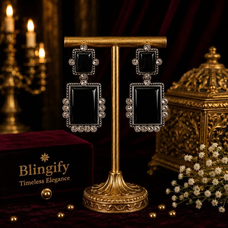 Rectangular Drop Earrings with Crystal Accents — view 2 of 2