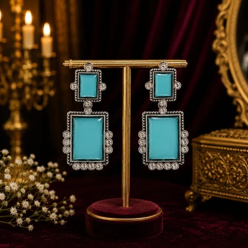 Rectangular Drop Earrings with Crystal Accents