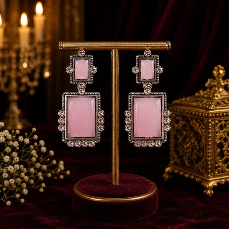 Rectangular Drop Earrings with Crystal Accents