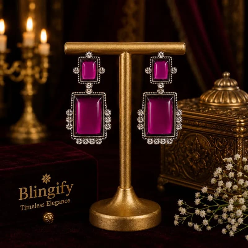 Rectangular Drop Earrings with Crystal Accents