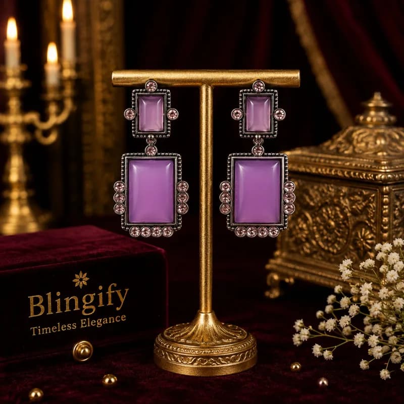 Rectangular Drop Earrings with Crystal Accents