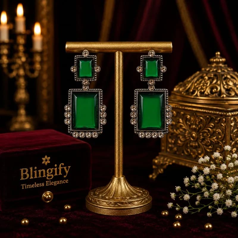 Rectangular Drop Earrings with Crystal Accents — view 2 of 2