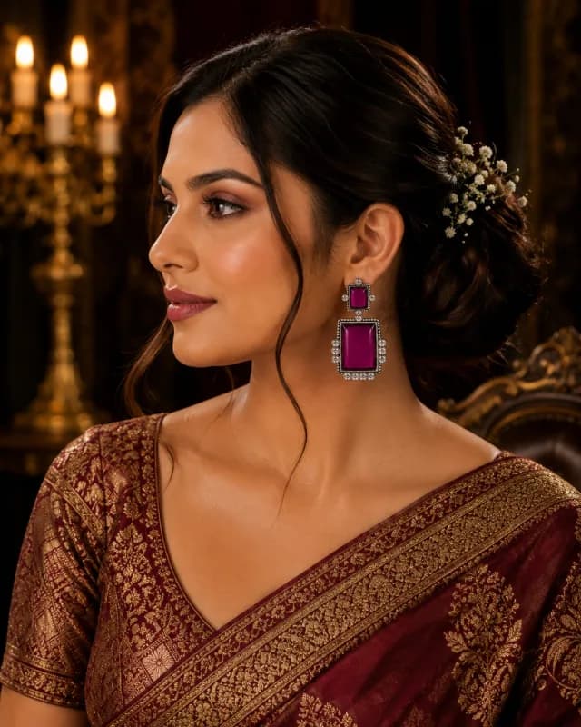 Rectangular Drop Earrings with Crystal Accents — view 2 of 2