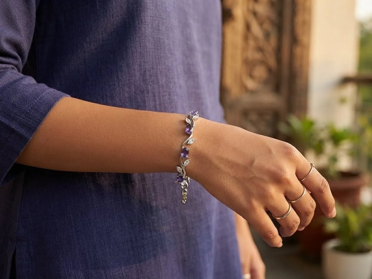 Amethyst Vine Tennis Bracelet — Rhodium Plated — view 2 of 2