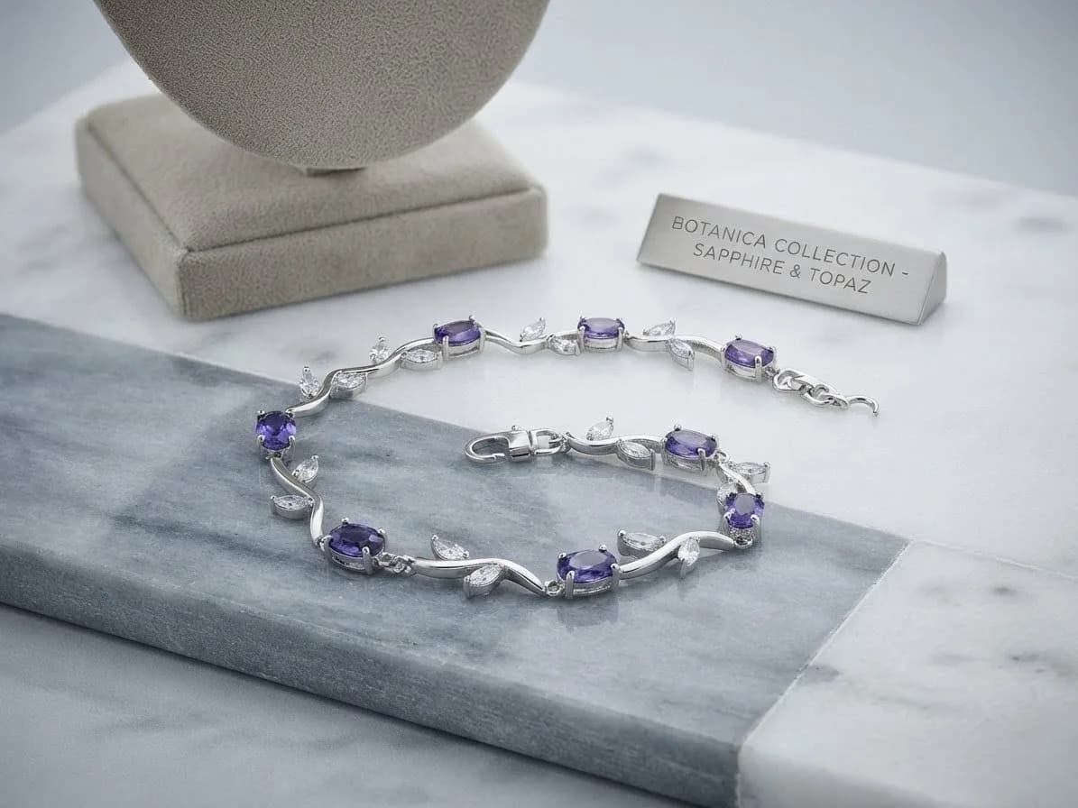 Amethyst Vine Tennis Bracelet — Rhodium Plated - Saphire Blue