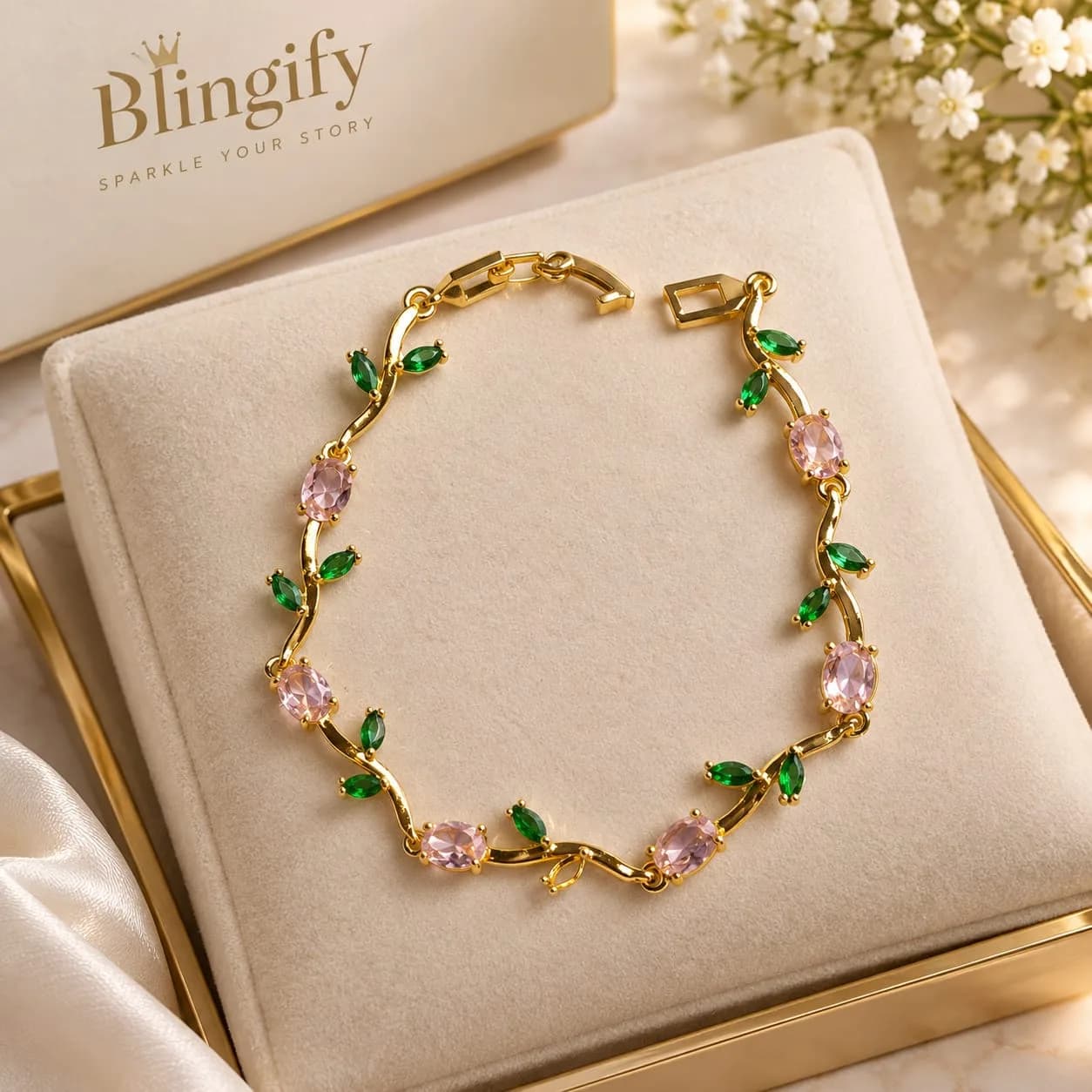 Amethyst Vine Tennis Bracelet — Rhodium Plated - Pink n Green