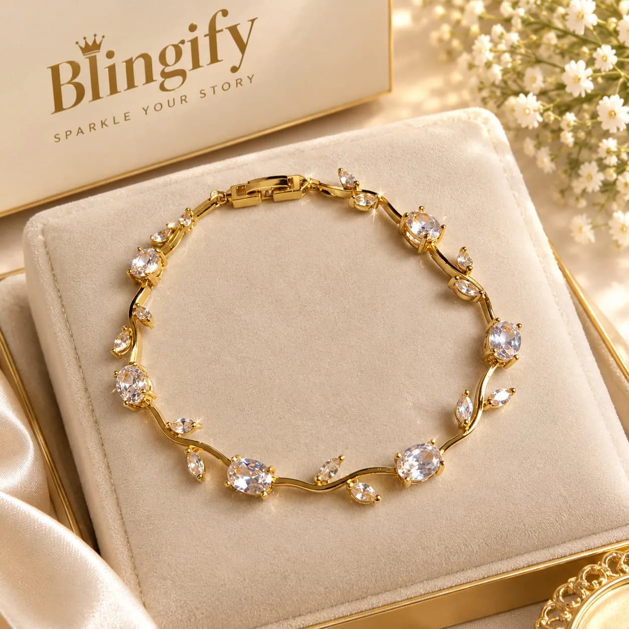 Amethyst Vine Tennis Bracelet — Rhodium Plated - White