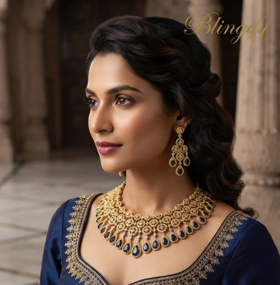 Antique Gold Floral Bridal Necklace Set