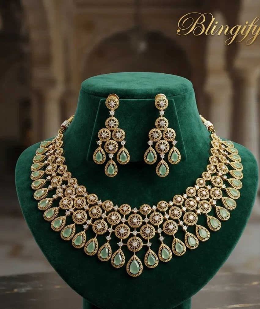 Antique Gold Floral Bridal Necklace Set — view 2 of 2