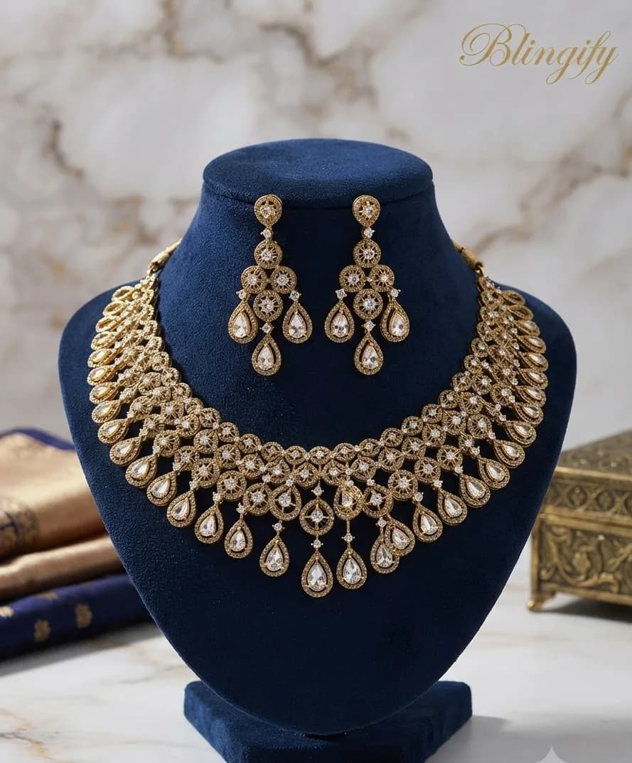 Antique Gold Floral Bridal Necklace Set — view 2 of 2