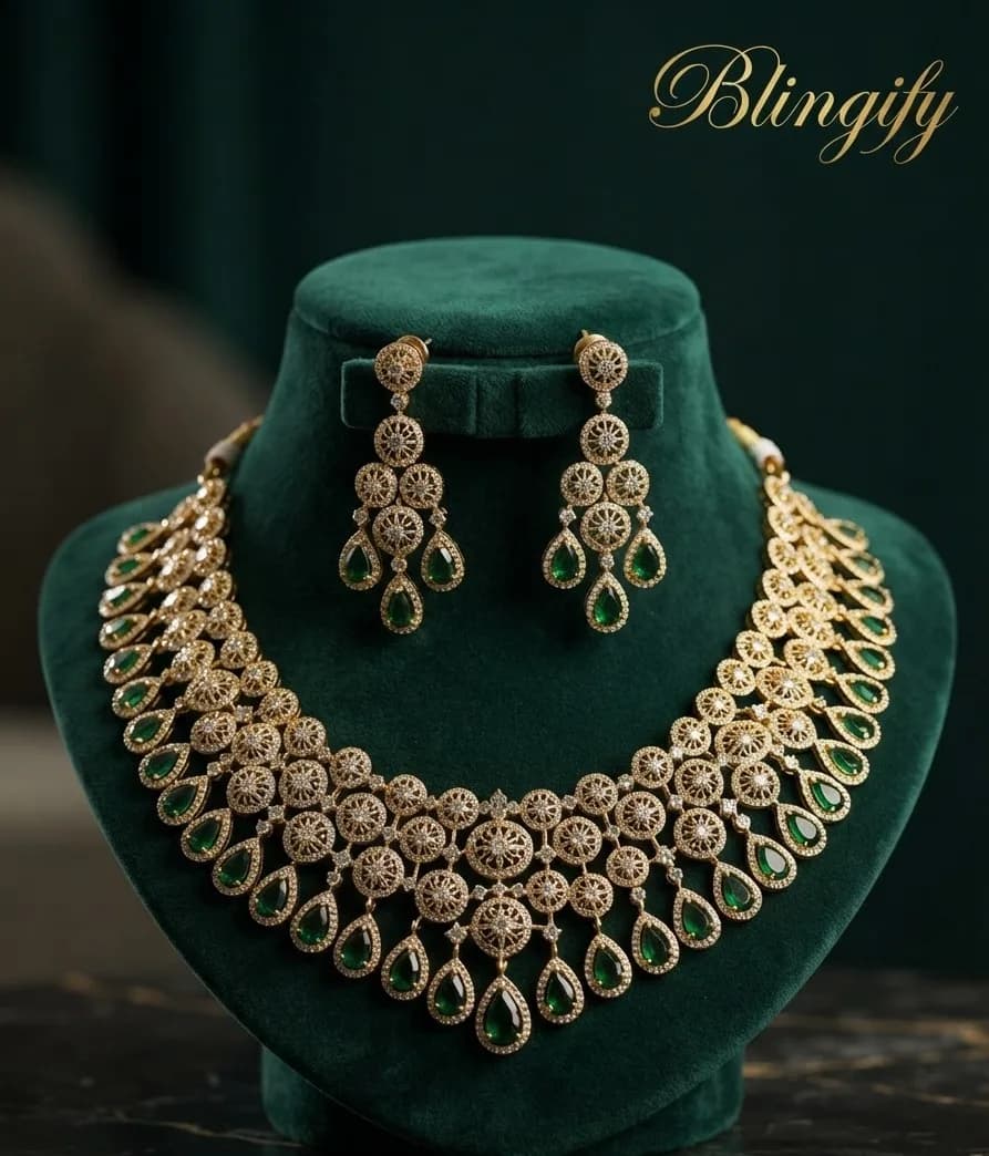 Antique Gold Floral Bridal Necklace Set — view 2 of 2