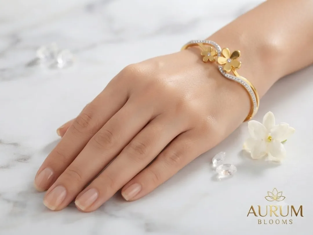 Aurum Blooms Double Daisy Pavé Hinge Bangle — view 2 of 2