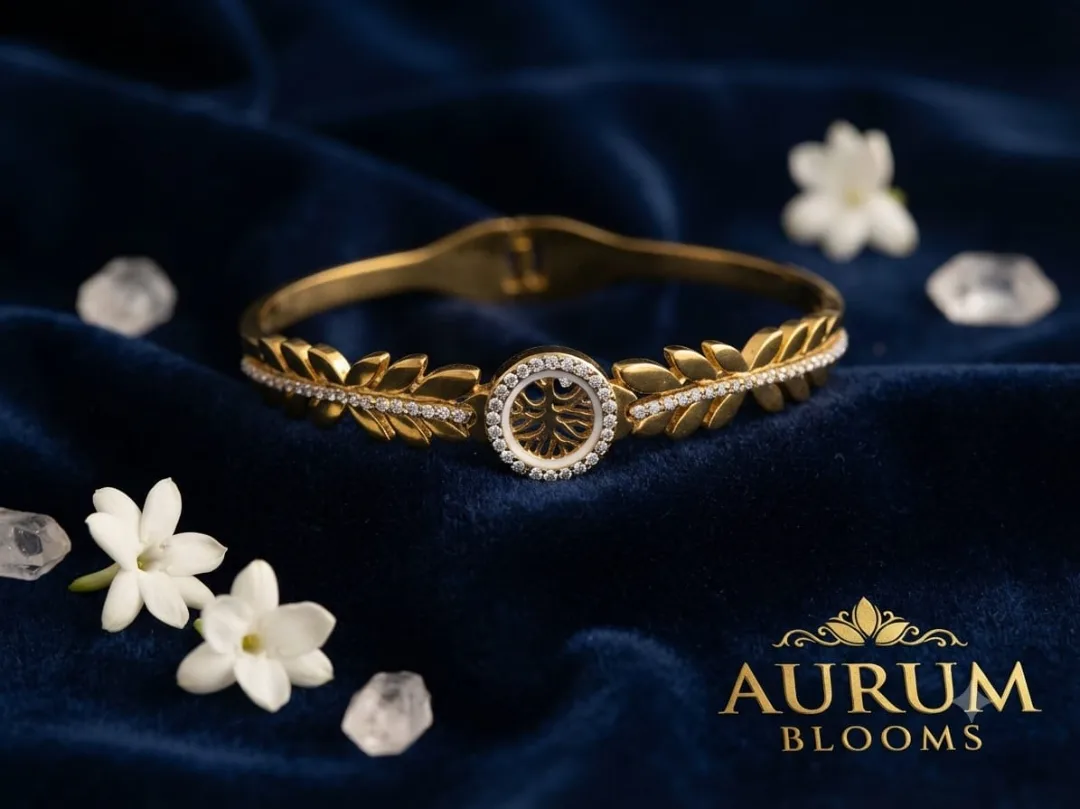 Aurum Blooms Tree of Life Leaf Hinge Bangle