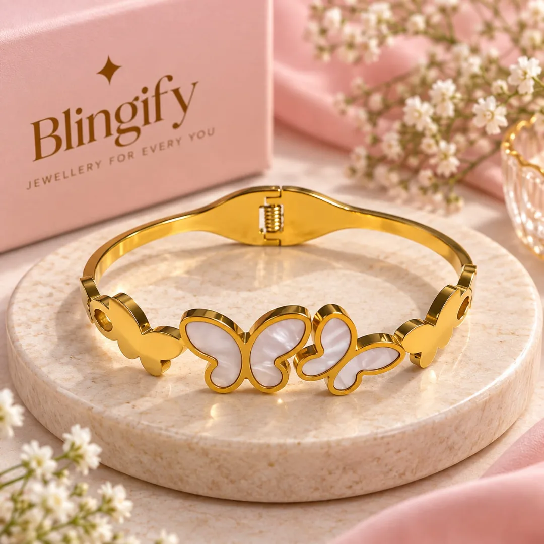 Butterfly Mother-of-Pearl Hinged Bangle