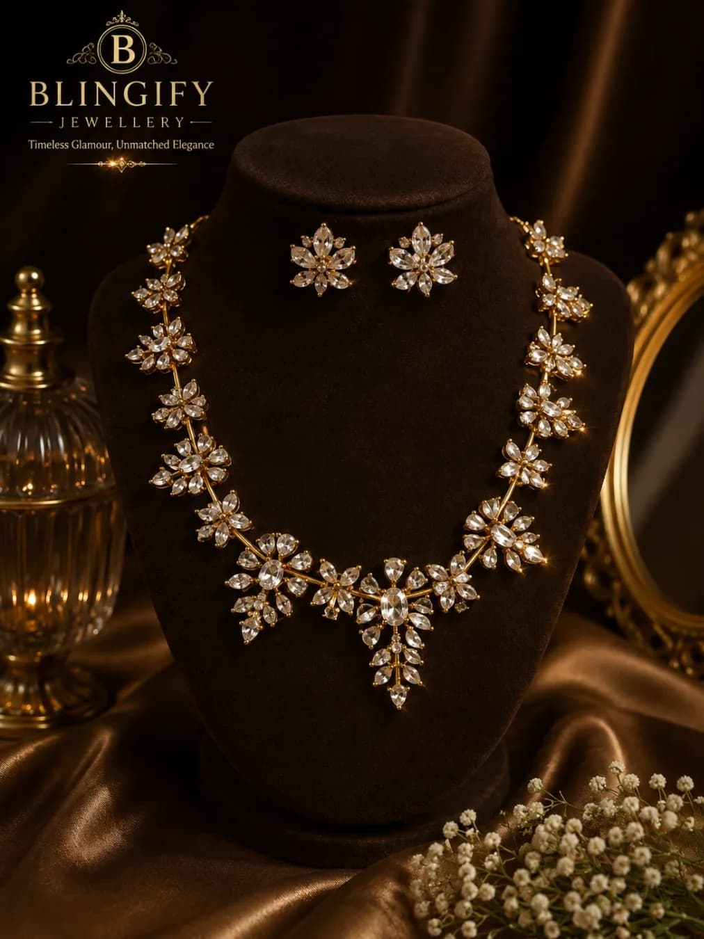 Crystal Blossom Necklace Set - Mehndi Polish — view 2 of 2