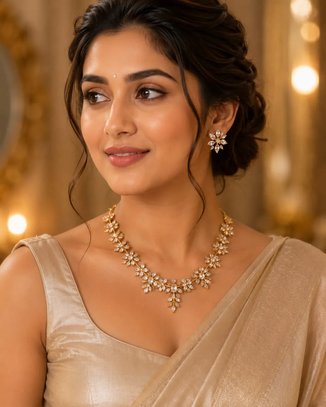 Crystal Blossom Necklace Set - Mehndi Polish