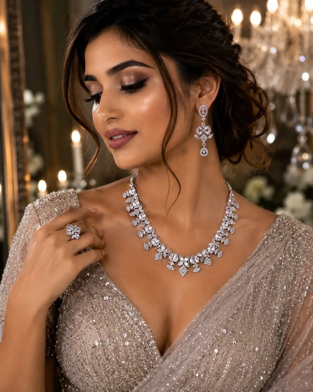 Diamante Cascade Necklace Set