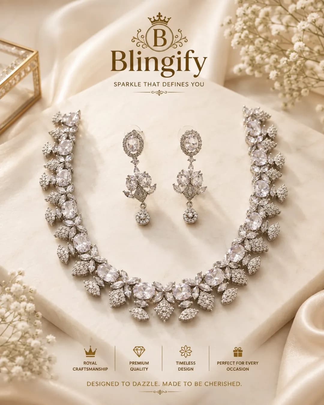 Diamante Cascade Necklace Set — view 2 of 2