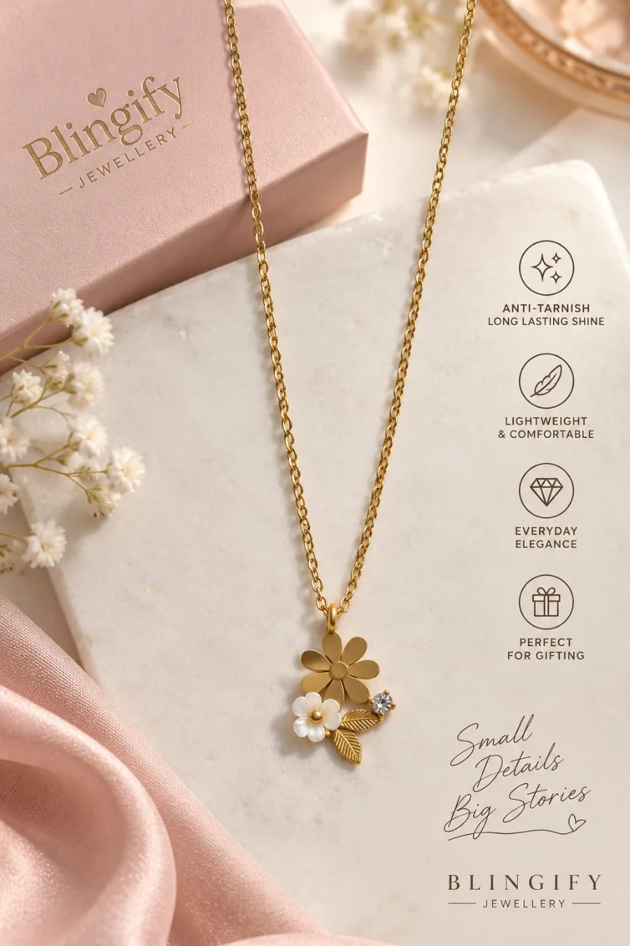 Double Daisy Flower Pendant Necklace