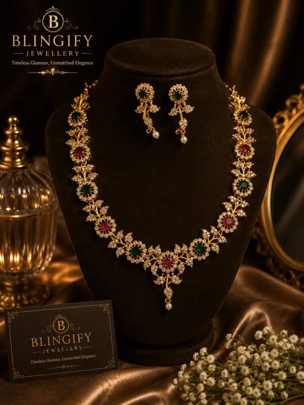 Emerald Bloom Floral Necklace Set — view 2 of 2