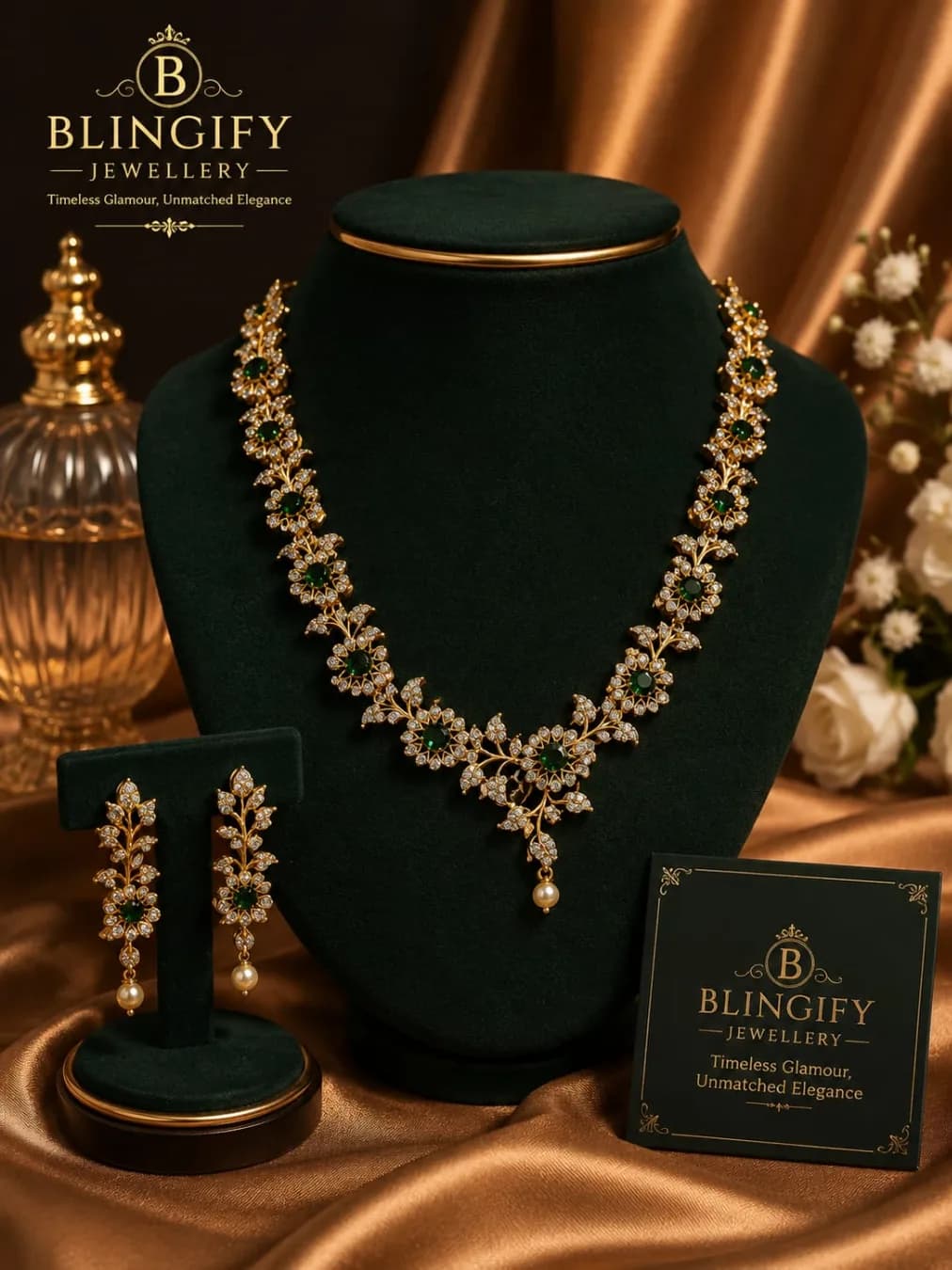 Emerald Bloom Floral Necklace Set