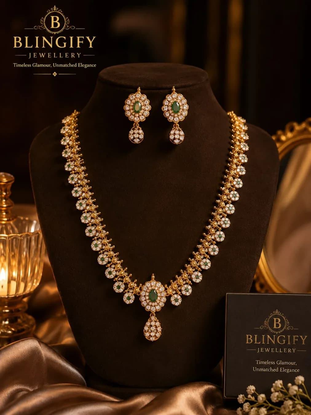 Emerald Halo Bridal Necklace Set — view 2 of 2