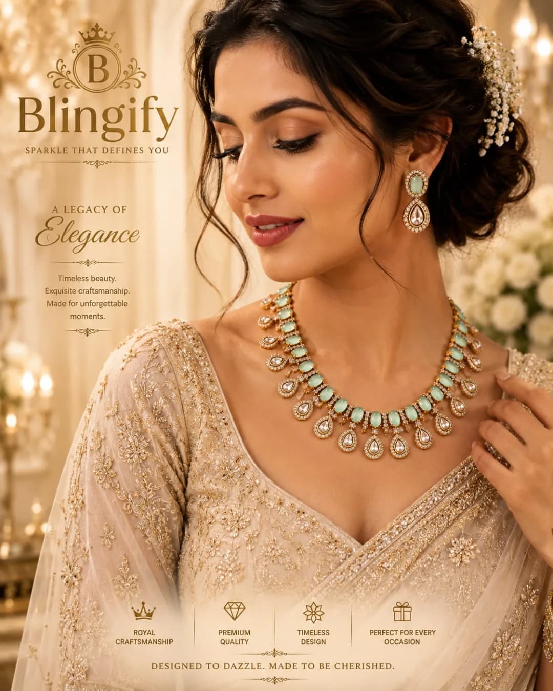 Emerald Kundan Necklace Set — Blingify