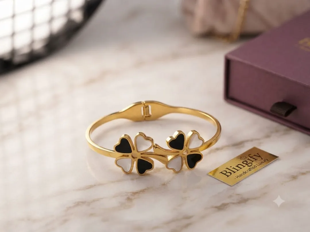 Gold-Tone Four-Leaf Clover Bangle Bracelet