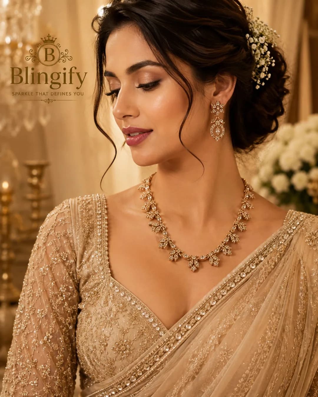 Golden Blossom Crystal Necklace Set