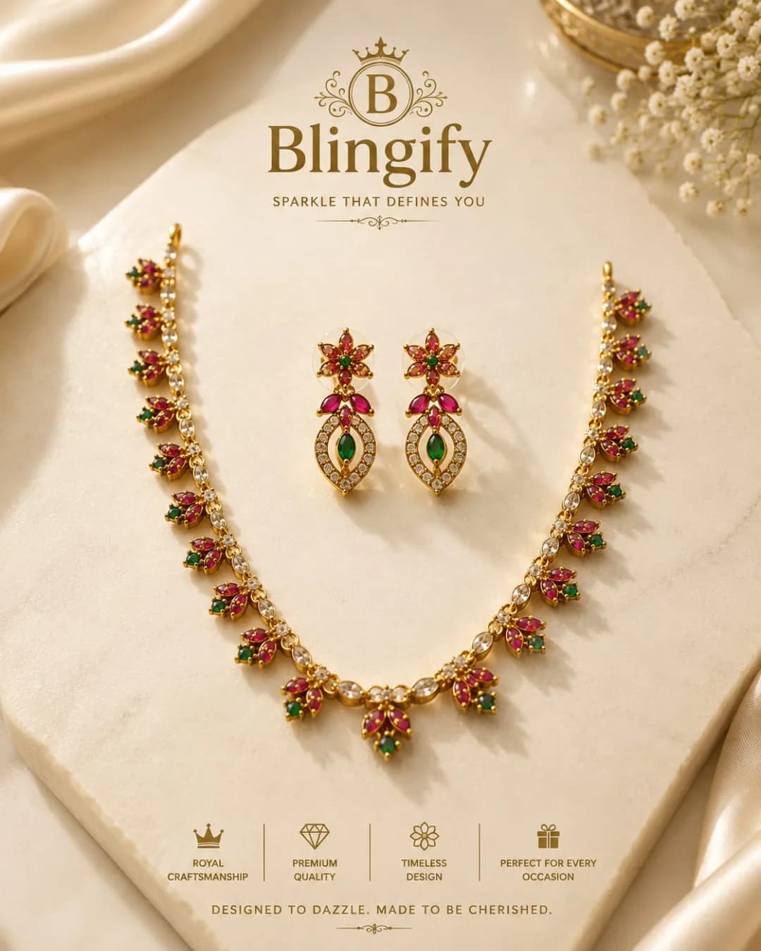 Golden Blossom Crystal Necklace Set