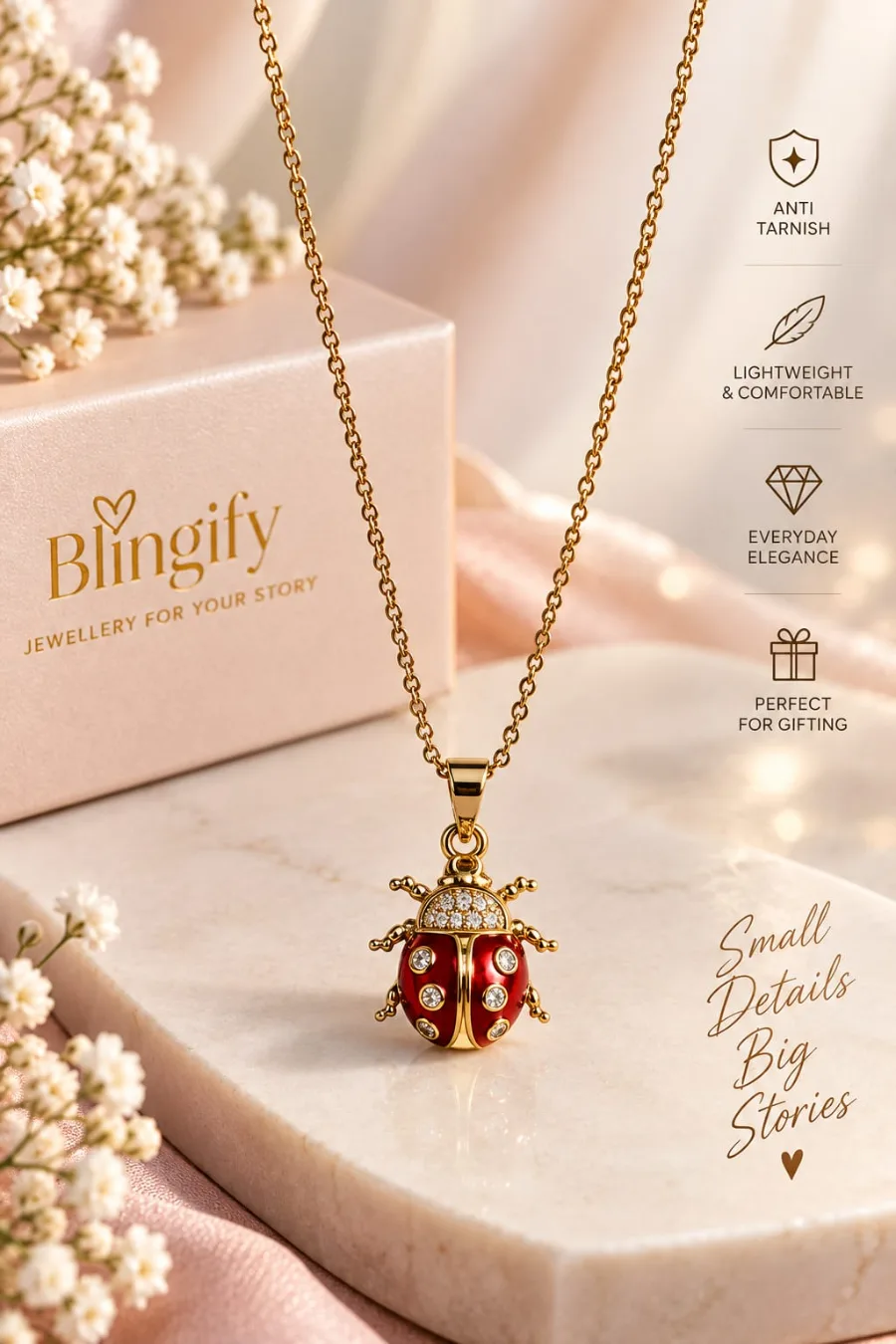 Ladybug Charm Pendant Necklace