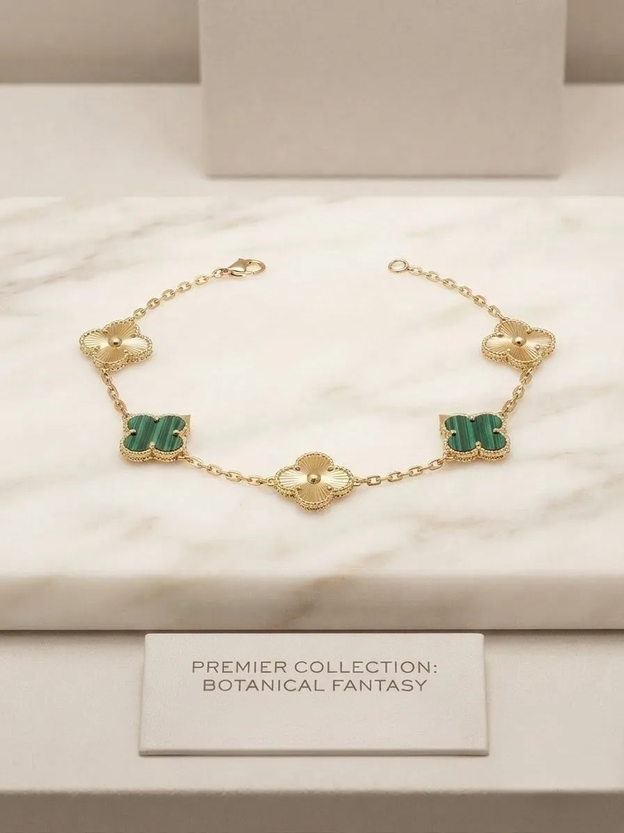 Malachite Clover Charm Bracelet — 18K Gold Finish — view 2 of 2