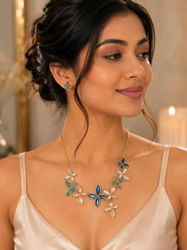 Multicolor Flower Cluster Necklace & Earrings Set — view 2 of 2