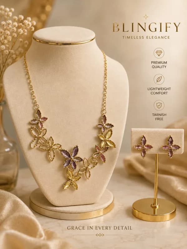 Multicolor Flower Cluster Necklace & Earrings Set