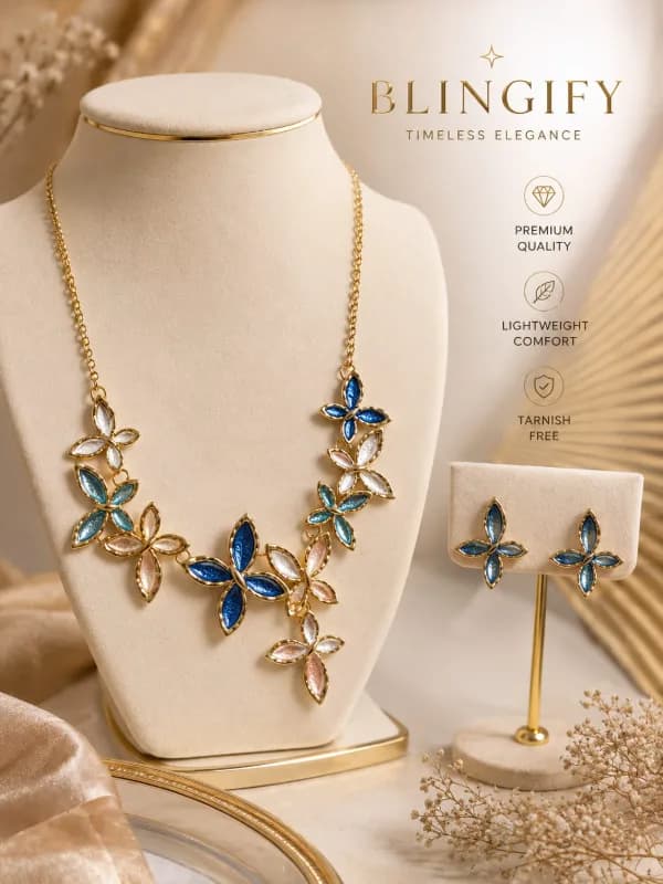 Multicolor Flower Cluster Necklace & Earrings Set