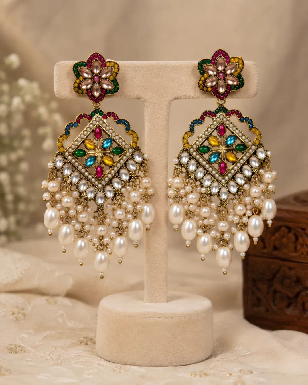 Multicolor Meenakari Pearl Jhumka Earrings