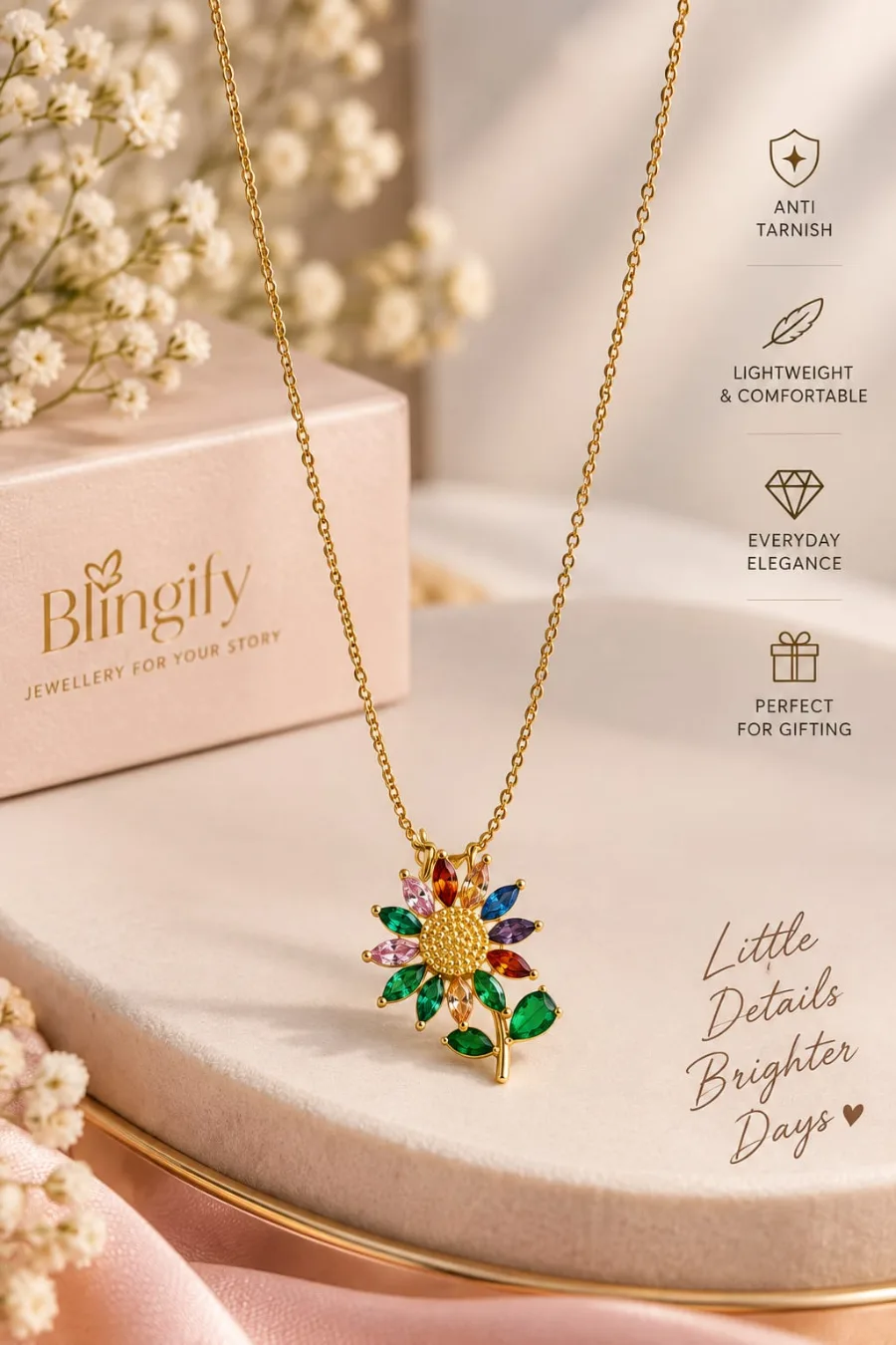 Multicolour Sunflower Pendant Necklace