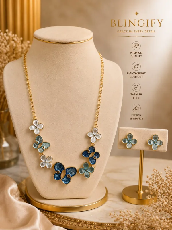 Ombre Butterfly Flower Necklace & Earrings Set — view 2 of 2