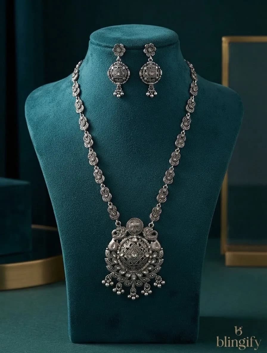 Long Oxidized silver-toned German silver jewellery