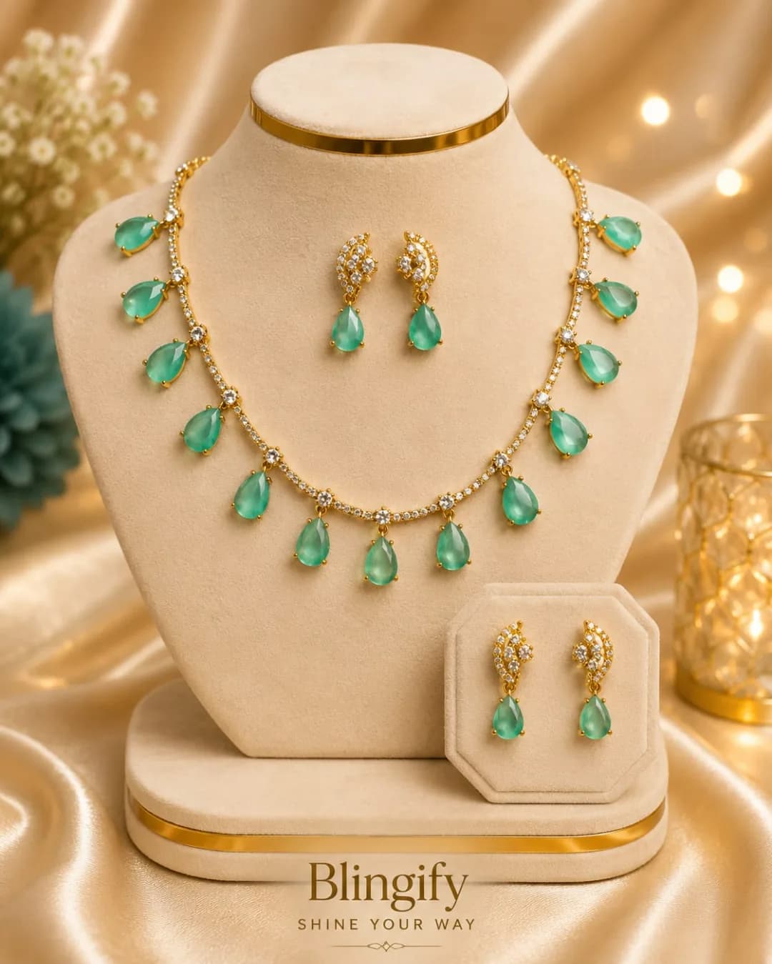 Rose Quartz Teardrop Necklace Set
