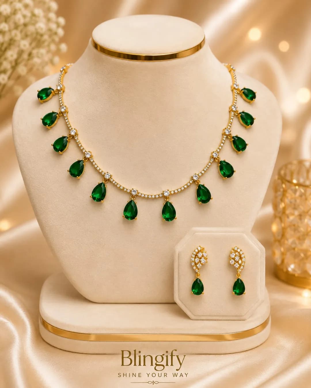 Rose Quartz Teardrop Necklace Set