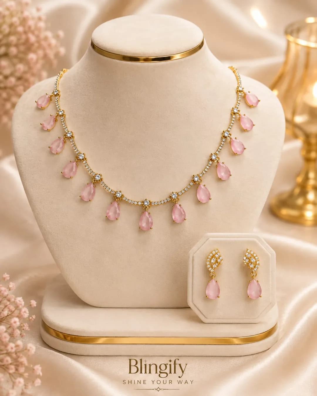 Rose Quartz Teardrop Necklace Set — view 2 of 2