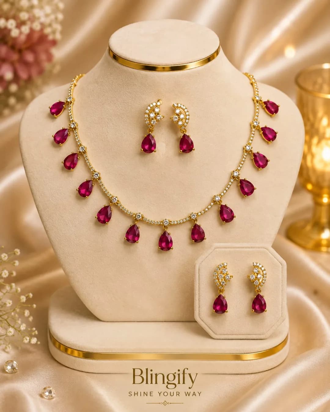Rose Quartz Teardrop Necklace Set