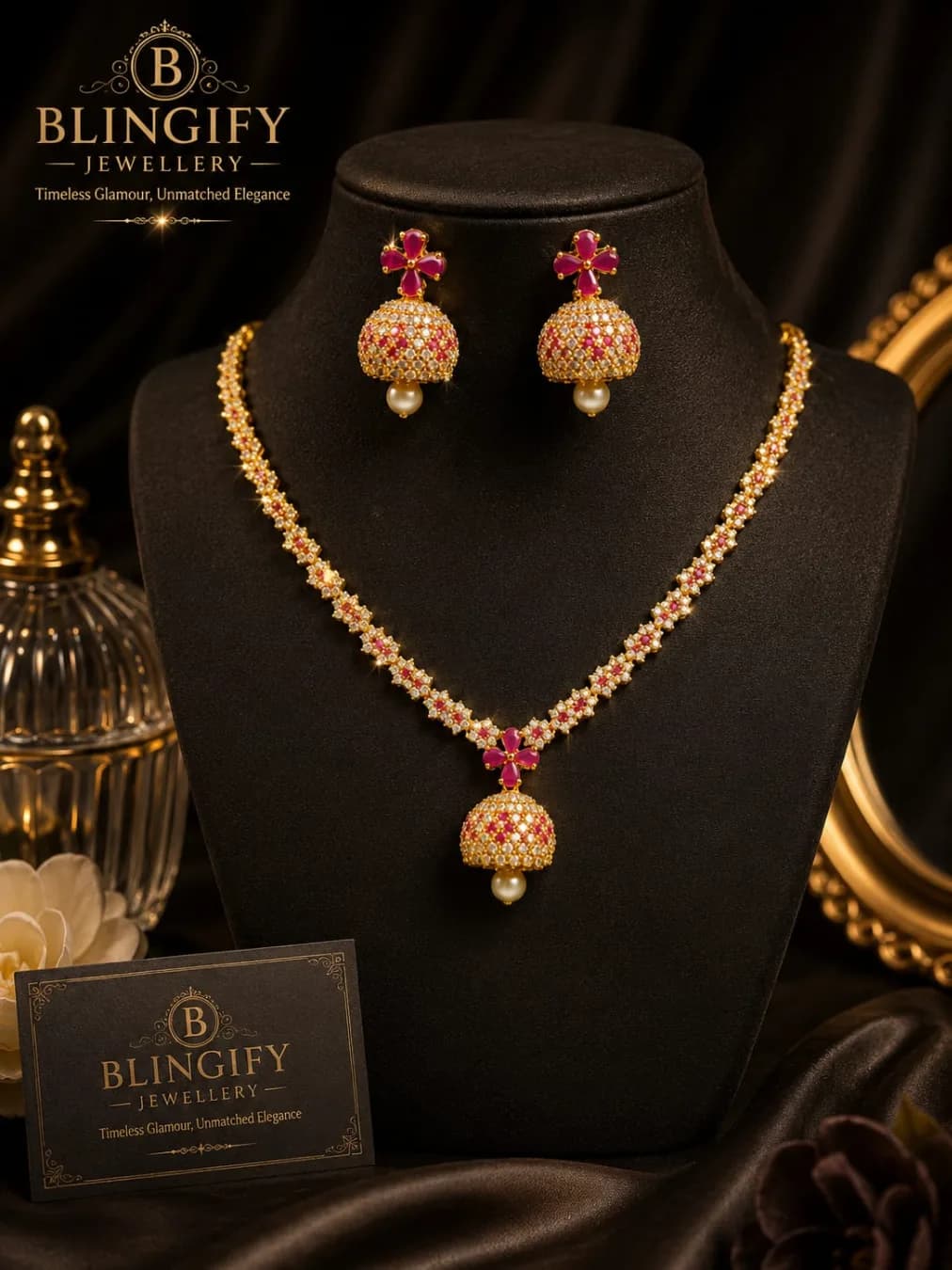 Ruby Jhumka Necklace Set