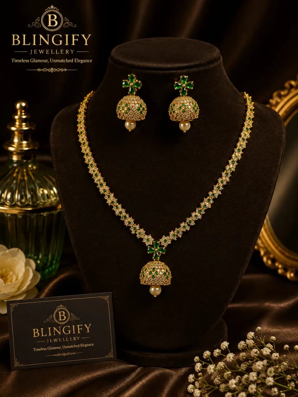 Ruby Jhumka Necklace Set — view 2 of 2