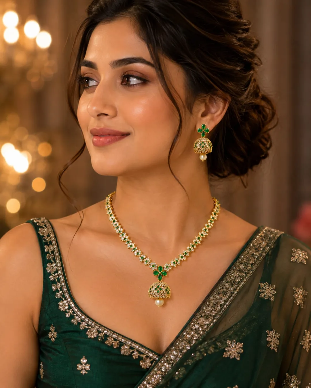 Ruby Jhumka Necklace Set