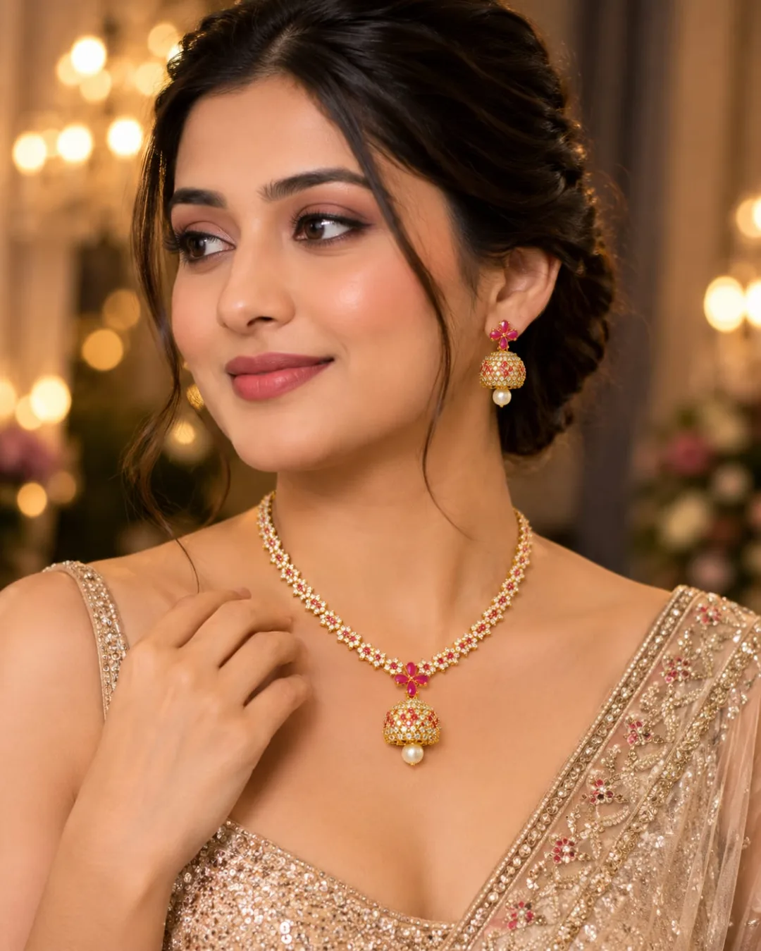 Ruby Jhumka Necklace Set — view 2 of 3
