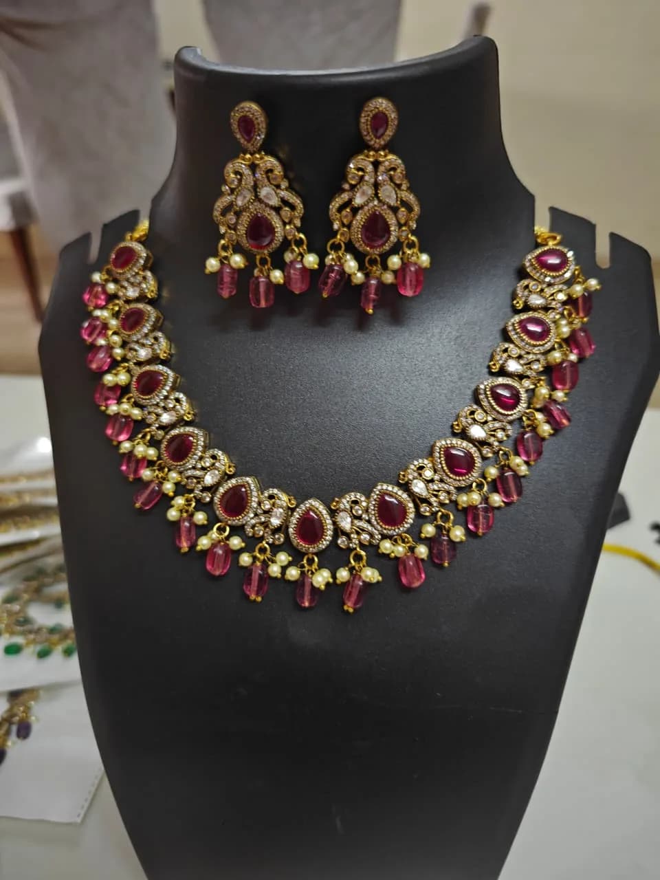 Antique Gold Necklace & Earring Set - Moissanite Stone — view 3 of 3