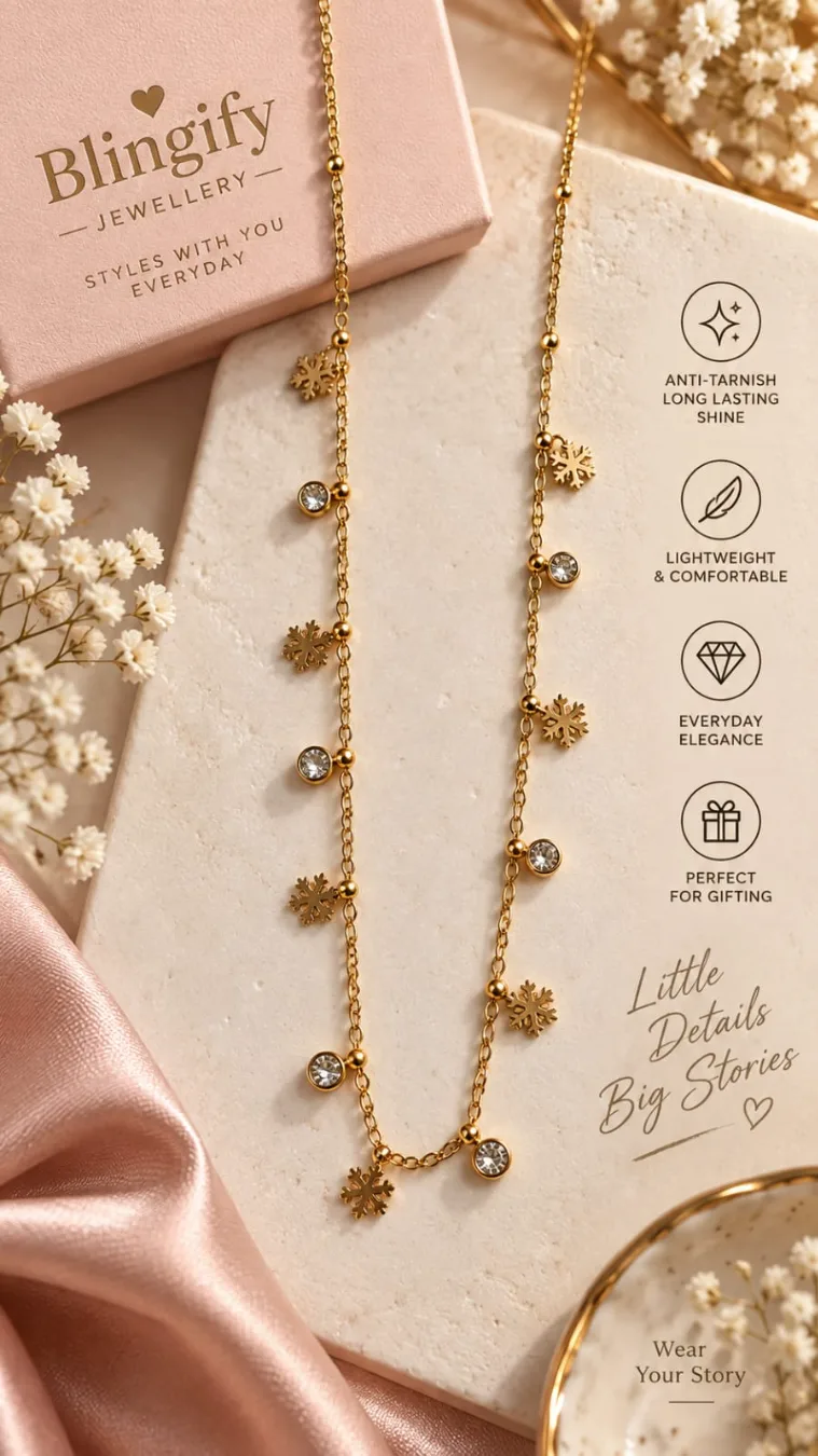 Snowflake & Crystal Station Necklace