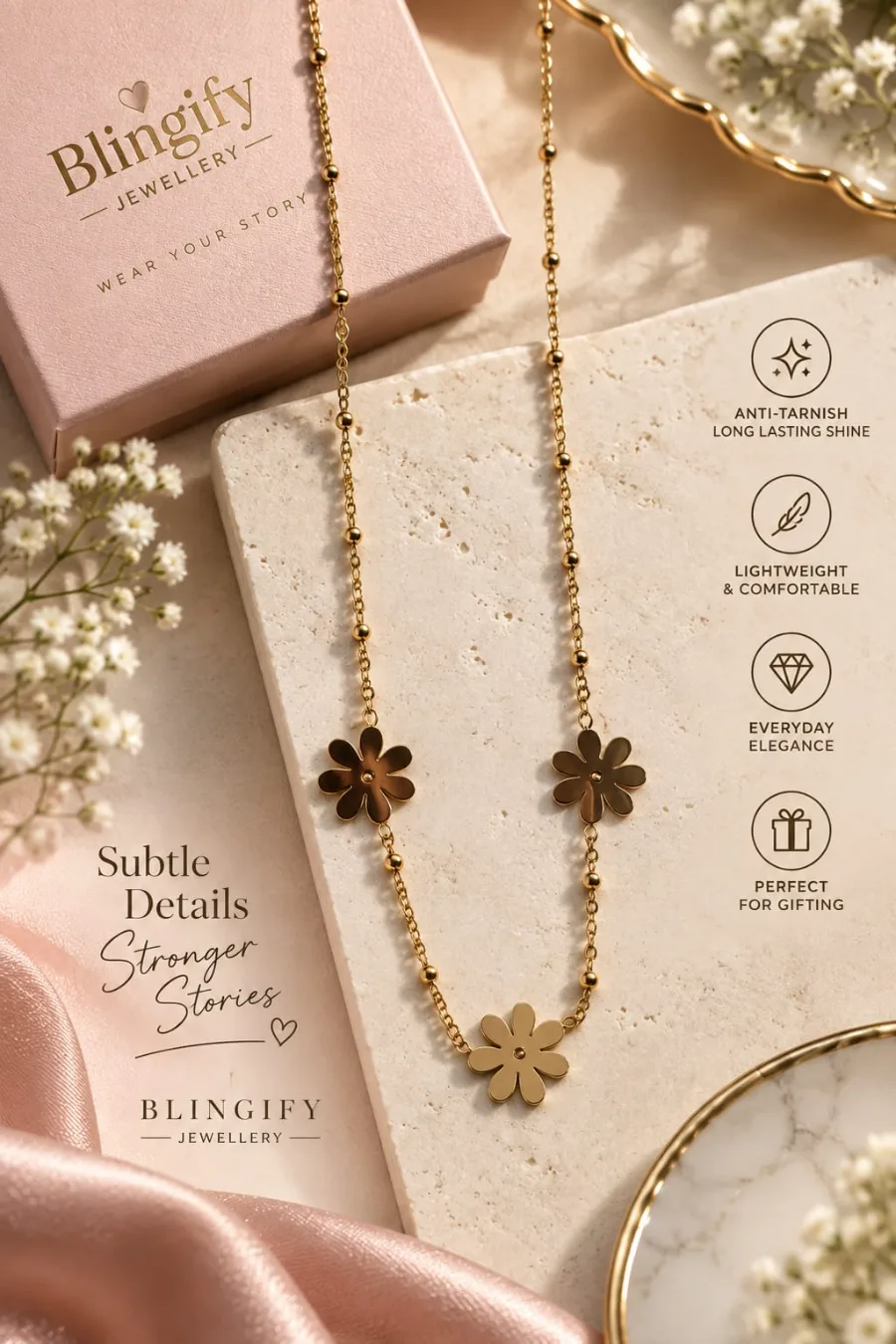 Triple Daisy Station Necklace
